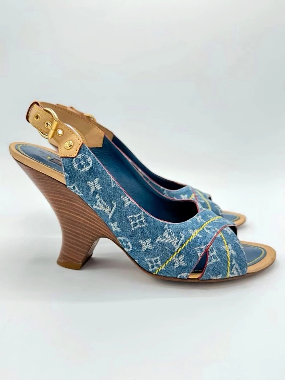 Louis Vuitton Monogram Denim Maia Wedge Sandal Blue & Brown